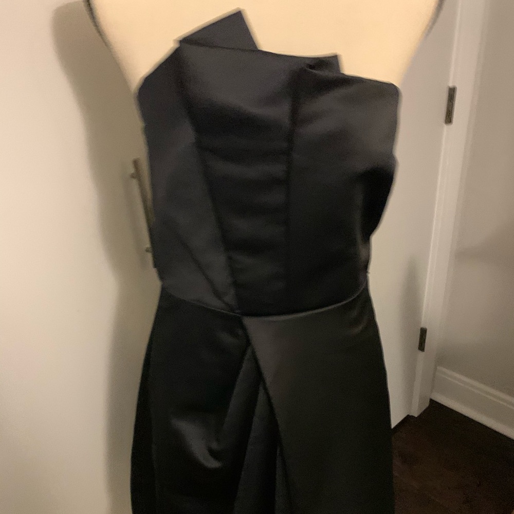 Black silk like black tie strapless dress sz9